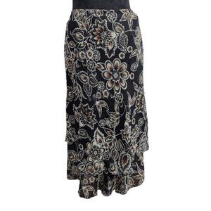 Vintage Destiny Gold Long Ruffle Skirt Women's Size Small Black Paisley